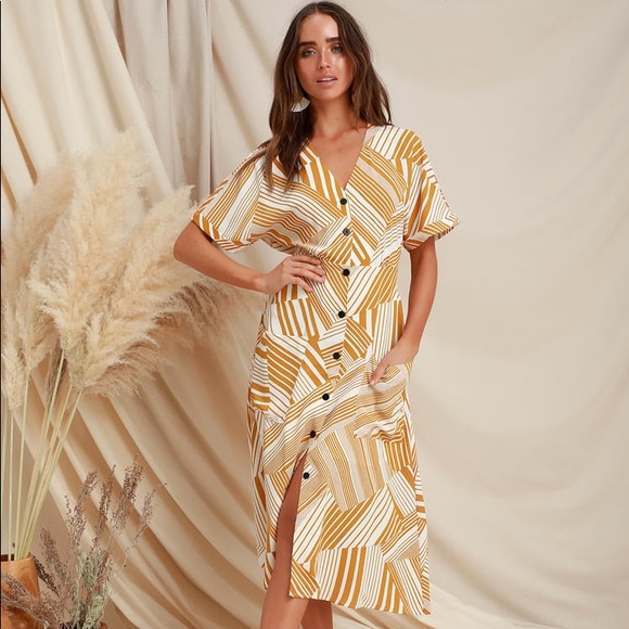 Lulus Dresses & Skirts - Lulu’s Mustard Yellow Button up Midi Dress